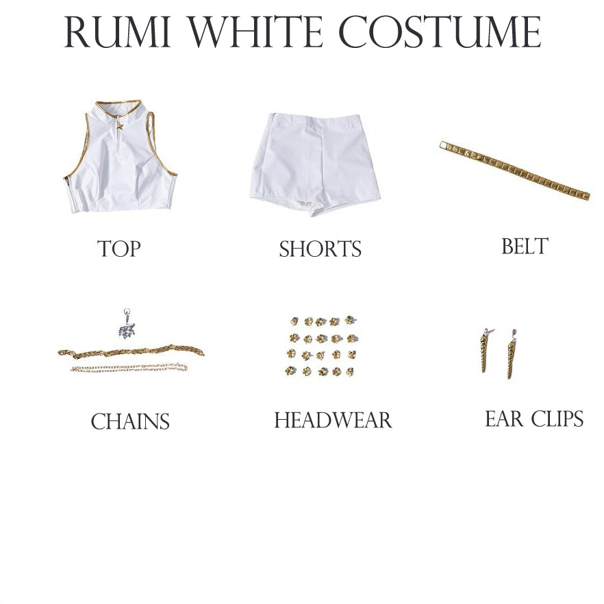 Rumi Kpop Demon Hunters Golden Stage White Costume. Premium.